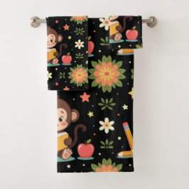 Reizvoller Affe liest Blumenmuster Badhandtuch Set