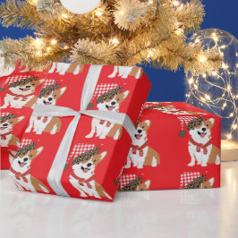 Reizvoller Feiertags-Welpe mit Weihnachtsmann-Mütz Geschenkpapier