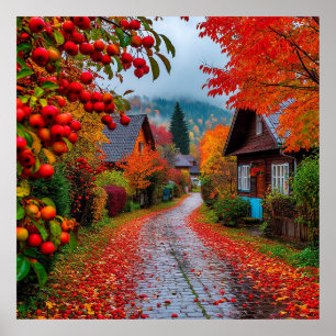 Reizvoller Herbstweg im Dorf Poster