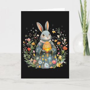 Reizvoller Kaninchenpriester- Osterei-Folkart Karte