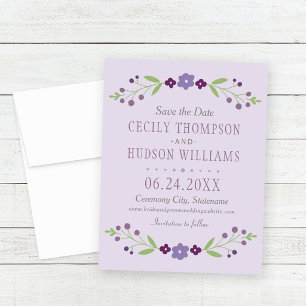 Reizvoller Lavendel-Blumengirlande-Hochzeit Save The Date