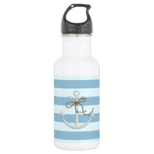 Reizvoller nautischer Anker auf hellblauen Streife Trinkflasche