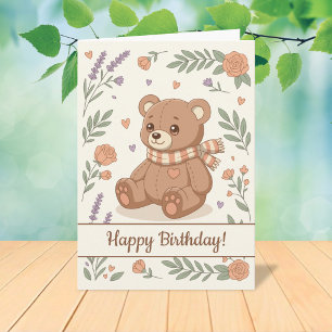 Reizvoller Teddybär Floral Geburtstag Kinder Karte