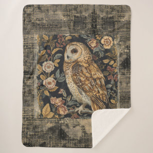 Reizvoller Vintage-Hahn und Blumenmuster, Karo Sherpadecke