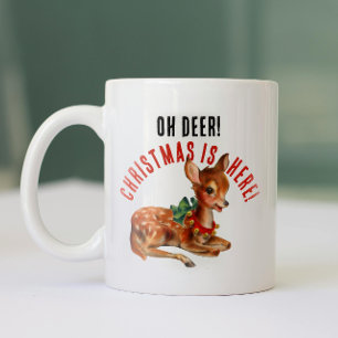 Reizvoller Vintage-Rot-Weiß-Weihnachtsrentier Zweifarbige Tasse
