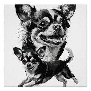 Reizvolles Chihuahua-Duo Schwarz-Weiß-Haustier Poster