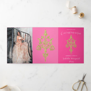 Reizvolles Gold Glitter Quinceanera Dreifach Gefaltete Einladung