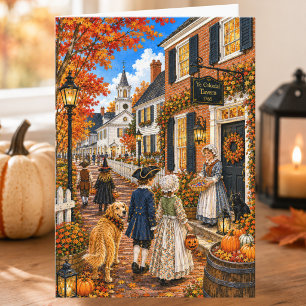 Reizvolles koloniales Herbstdorf Frohes Halloween Karte