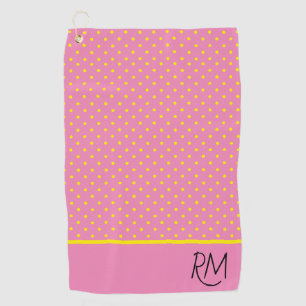 Reizvolles Monogramm-Rosa mit gelben Tupfen Golfhandtuch