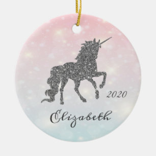 Reizvolles Silber Glitter Einhorn Bokeh Keramik Ornament