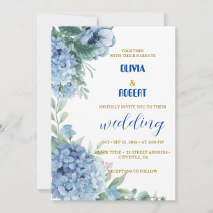 reizvolles staubiges Blau floral Einladung