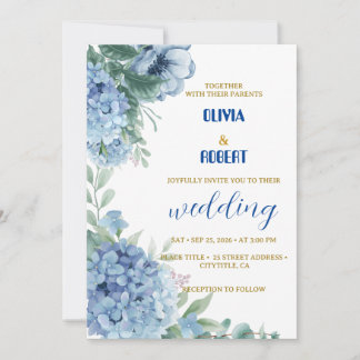 reizvolles staubiges Blau floral Einladung