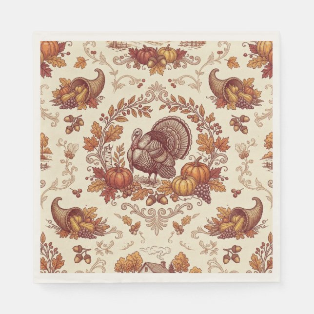Reizvolles Thanksgiving-Truthahn-Toile-Design-Papi Serviette (Vorderseite)