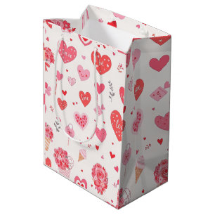 Reizvolles Valentinstagsdesign mit Herzen und Blum Mittlere Geschenktüte