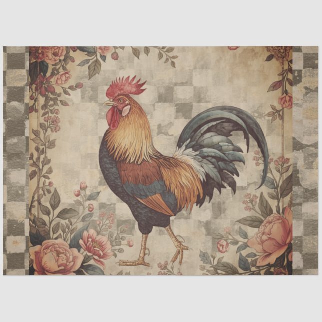 Reizvolles Vintage-Hahn-und-Blumen-Muster  Seidenpapier (Vorderseite)