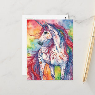 Reizvolles Wasserfarben-Einhorn Postkarte