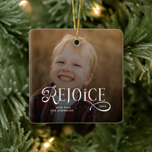 Rejoice Christian Religious Merry Christmas Photo  Keramikornament (Baum)