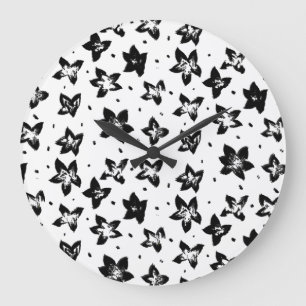 Rekonstruiertes Blumenmuster - Achromatische Goth Große Wanduhr