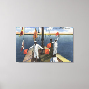 Rekruten lernen Semaphore Signaling - US-Marine Leinwanddruck