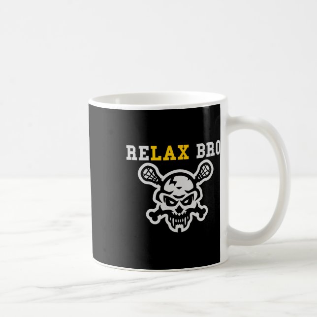 Relax Bro Lax Funny Lacrosse Skull Crossbones Kaffeetasse (Rechts)