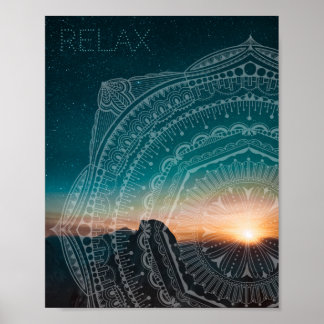 Relax Mandala Overlay Starry Sky Sunset Foto Poster