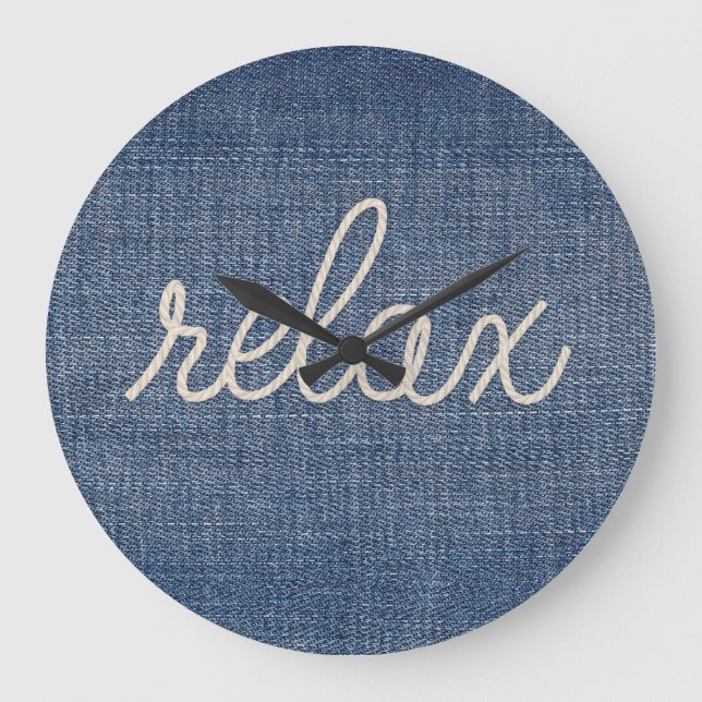 RELAX-Rope-Text auf Denim Große Wanduhr (Vorderseite)