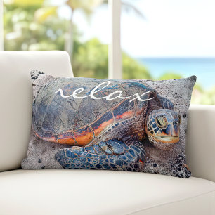 Relax Script Hawaiian Sea Turtle Honu Bold Foto Lendenkissen