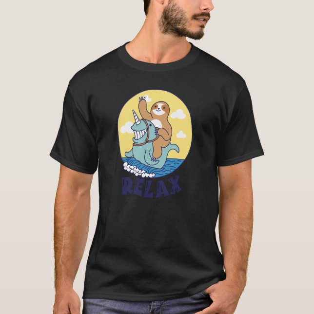 Relax Sloth riding a narwhal Cute Ocean Creature S T-Shirt (Vorderseite)