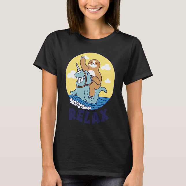 Relax Sloth riding a narwhal Cute Ocean Creature S T-Shirt (Vorderseite)