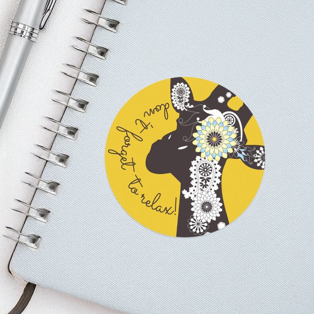 Relax - Yellow Funky Funny Giraffe Runder Aufkleber (Von Creator hochgeladen)