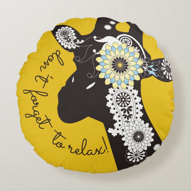 Relax - Yellow Funky Funny Giraffe Rundes Kissen (Vorderseite)
