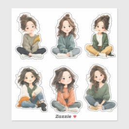 Relaxed Chibi Girl Stickers  Aufkleber