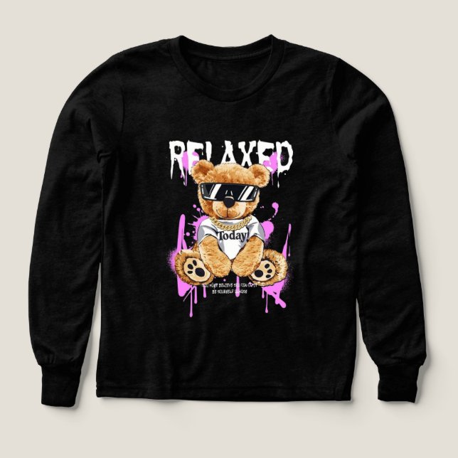 "RELAXED" Streetwear Bear Long-Sleeve T-Shirt (Design Vorderseite)