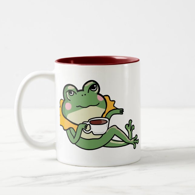 Relaxing Green Frog Tea Lover Shirt - Unique Desig Zweifarbige Tasse (Links)
