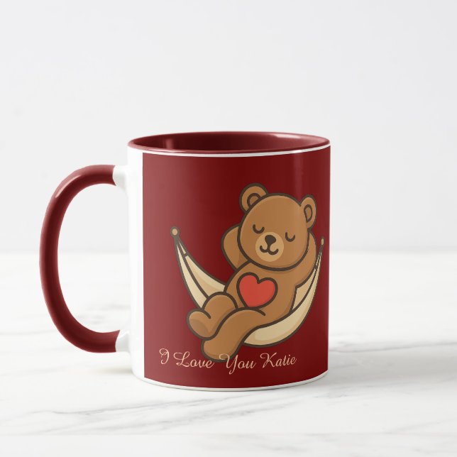Relaxing Teddy Bear Love Mug – Valentine Gift Tasse (Links)