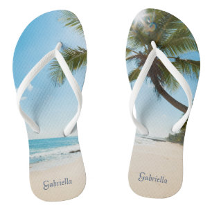 Relaxter Calm Beach Scene Palm Tree Flip Flops