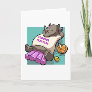 Relaxter Rhino auf einem Lilo Funny Cartoon Charak Karte