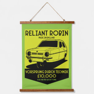 Reliant Robin British Car Wandteppich Mit Holzrahmen
