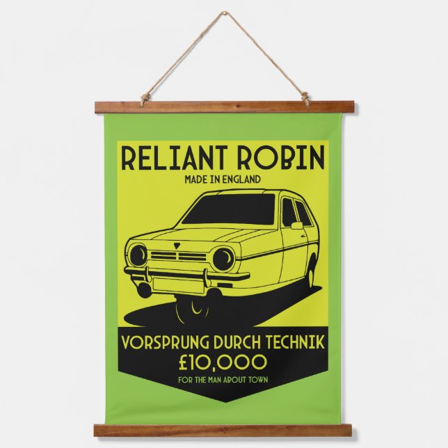 Reliant Robin British Car Wandteppich Mit Holzrahmen (Vorderseite)