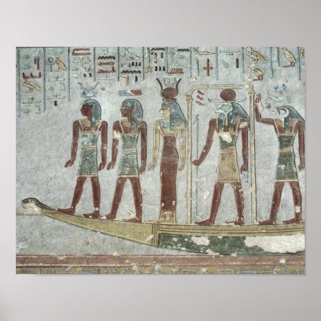 Relief, die Khnum in einem Begräbnisbarsch darstel Poster (Vorne)