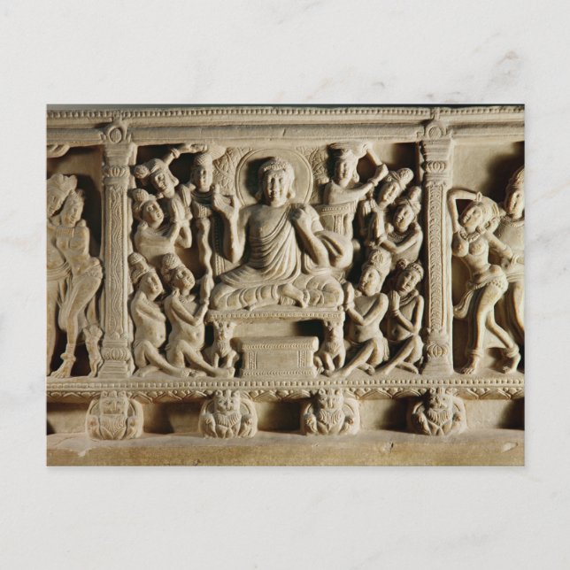 Relief mit einem gesitzten Buddha-Predigen Postkarte (Vorderseite)