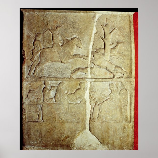 Relief Stela mit einer Wildschwein-Jagd Poster (Vorne)