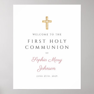 Religiös Dusty Pink Mädchen Erstkommunion Begrüßun Poster