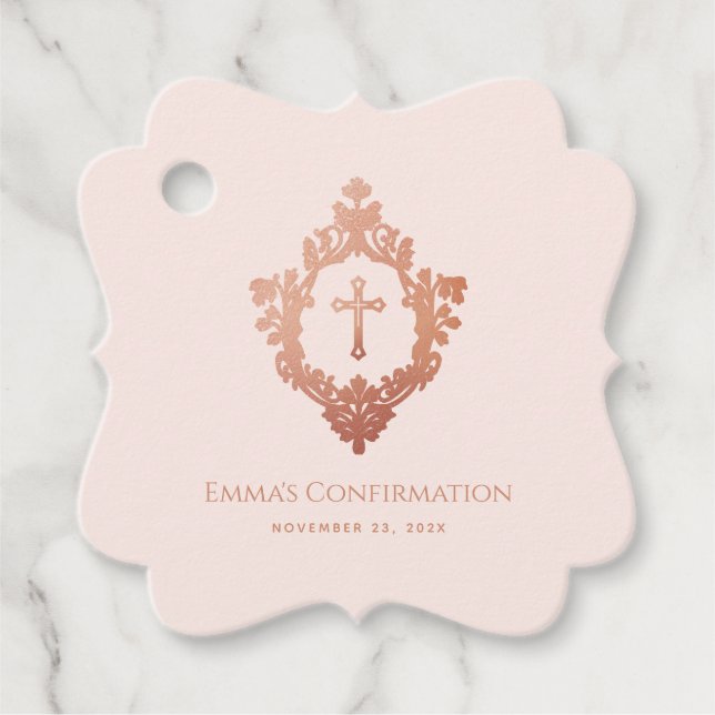 Religiöse Bestätigung Girl Pink Cross in Wappen Geschenkanhänger (Vorderseite)