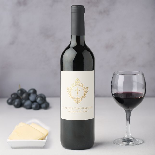 Religiöse Bestätigung Gold Cross in Wappen Elfenbe Weinetikett (Von Creator hochgeladen)