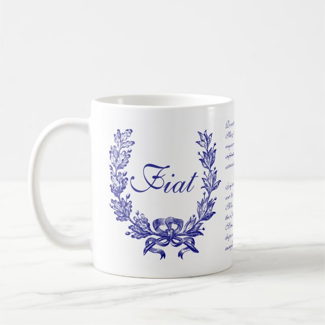 Religiöse blaue Memorare katholische Gebet Fiat Kaffeetasse (Links)