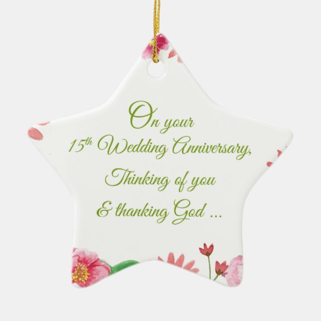 Religiöse Blume zum 15. Hochzeitstag Keramik Ornament (Vorne)