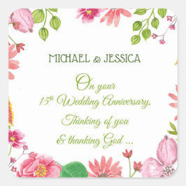 Religiöse Blume zum 15. Hochzeitstag Quadratischer Aufkleber