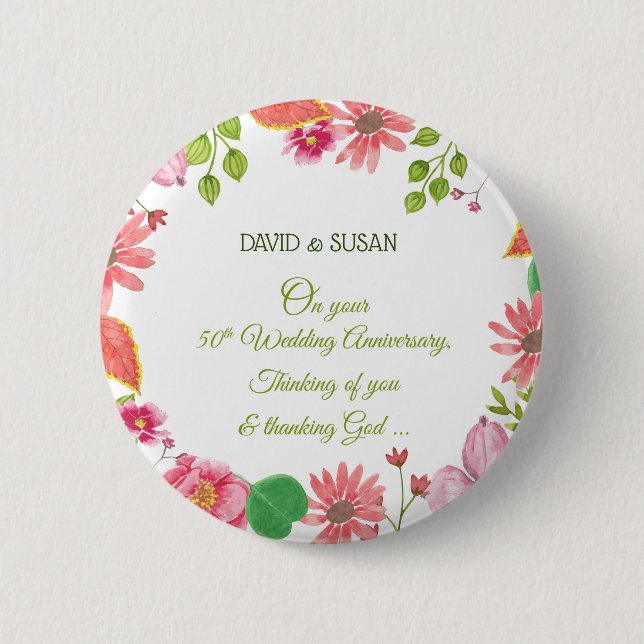 Religiöse Blume zum 50. Hochzeitstag Button (Vorderseite)