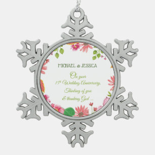 Religiöse Blumen zum 15. Hochzeitstag Schneeflocken Zinn-Ornament